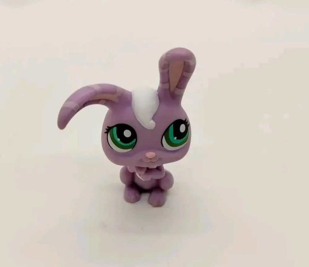 Littlest Pet Shop #828 Bunny Rabbit Purple White Striped Ears Green Dot Eyes